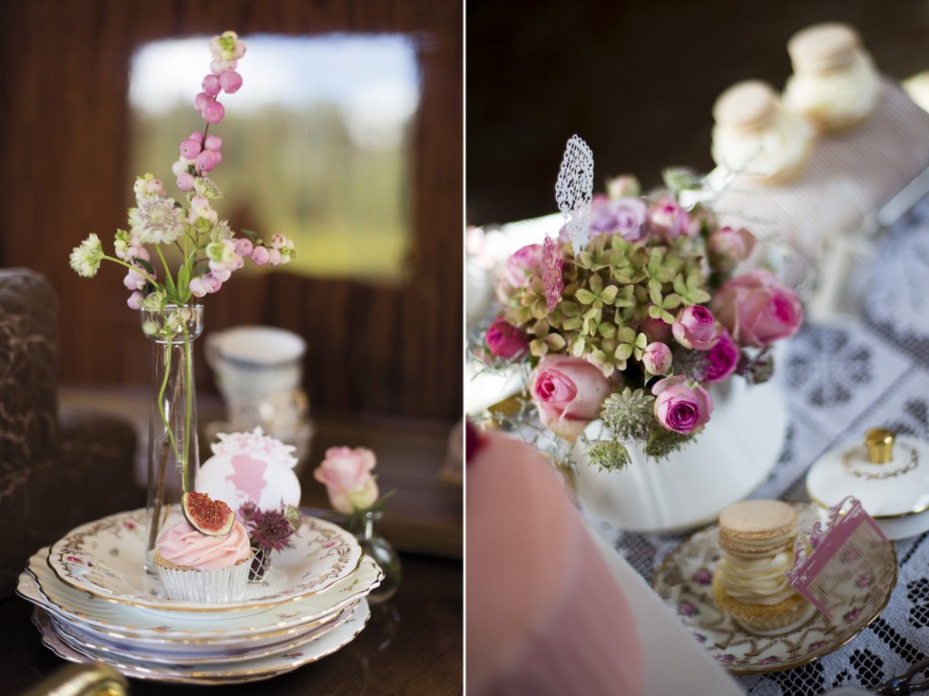 Photo floral design at the bridal shower with hydrangea and roses