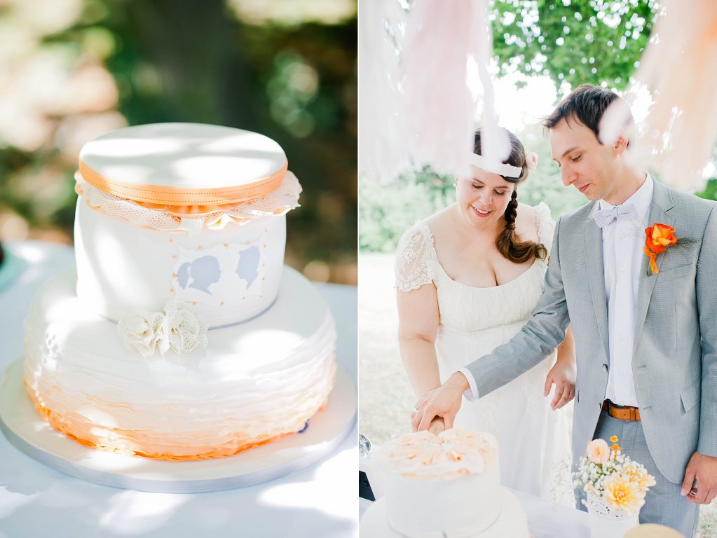 Photo Anschnitt der Hochzeitstorte. Cameo-Design